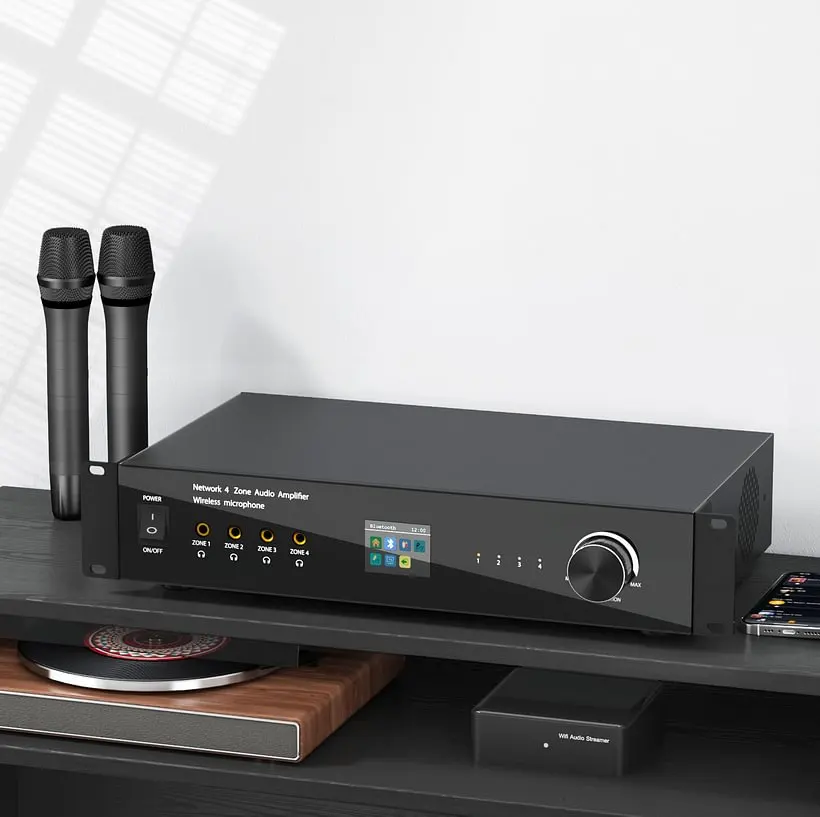 Hi-Fi WIFI BT Audio Amplifier 4 Zone CL-4 Multi-Room Airplay Audio Amplifier Professional Switch Wireless Streamer